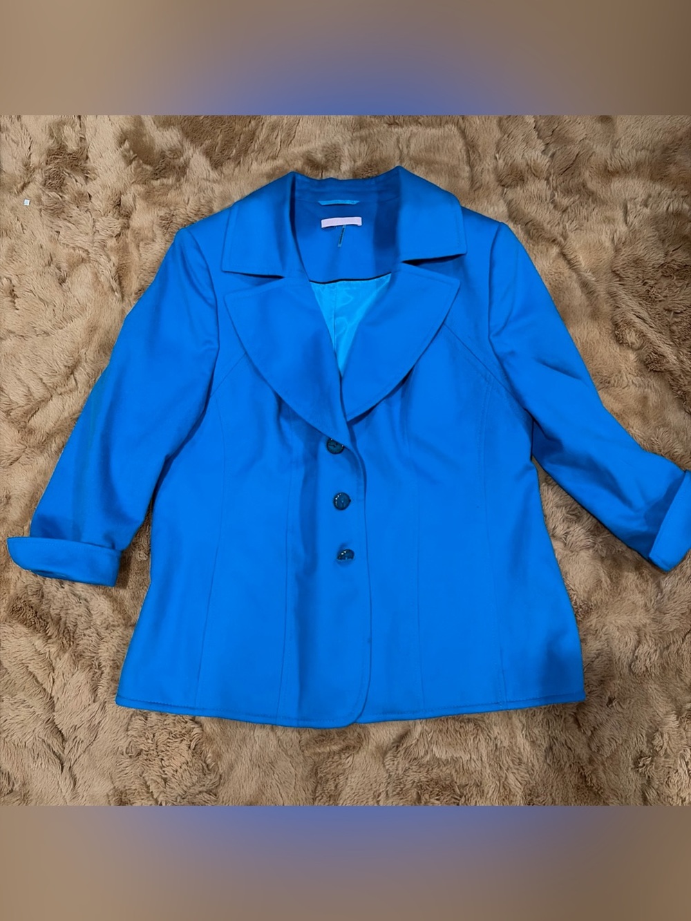 Basler Camel Hair Fitted  Blazer  Jacket Bold Blue Turquoise Luxury Preppy 14